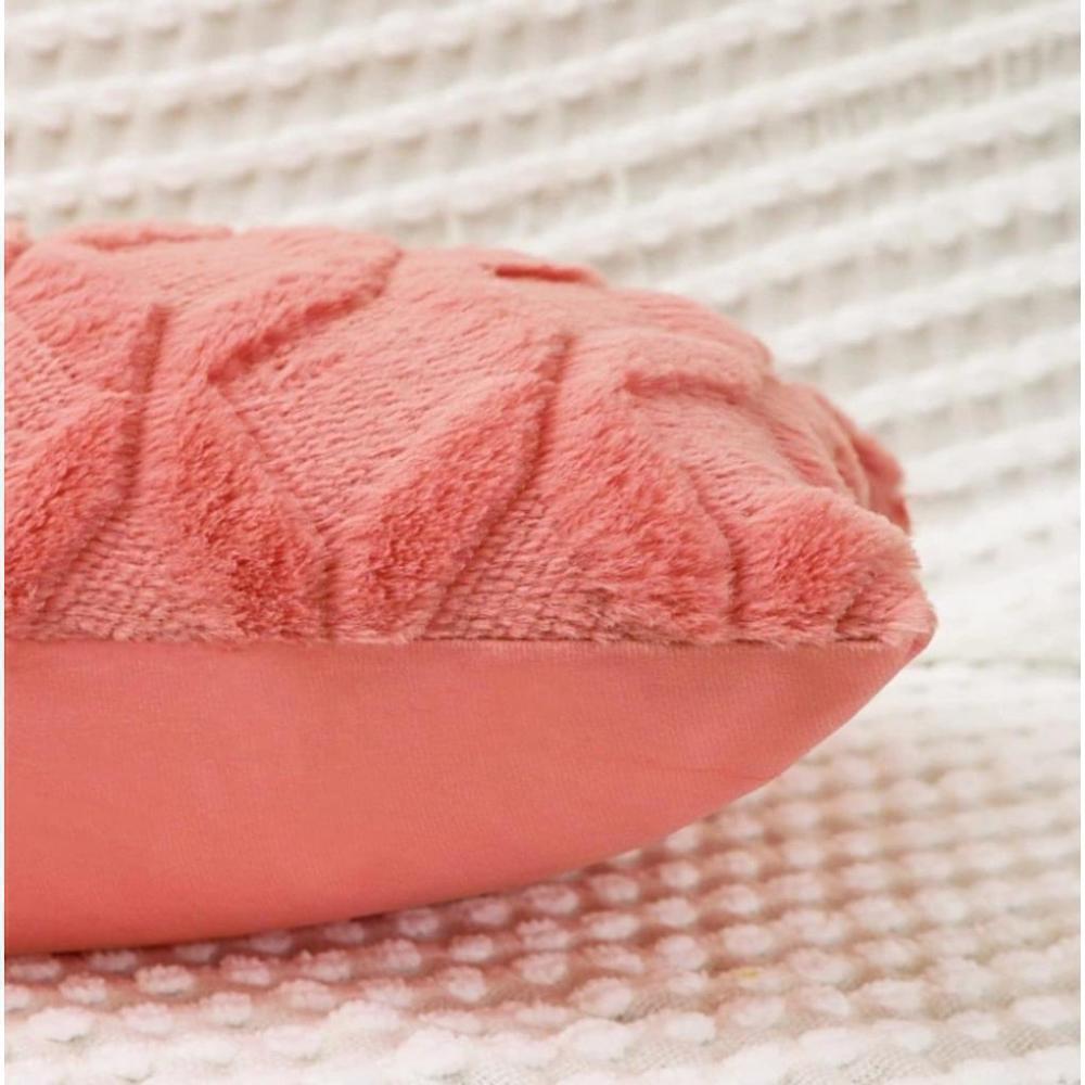 Plush Pillow Cover In Coral Pink - Picture 5 of 7